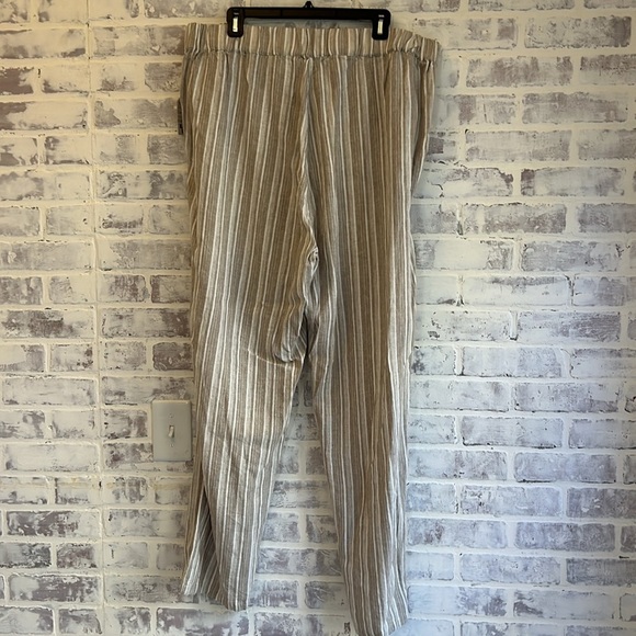 For Cynthia Women’s Size 2X Linen Blend Striped Pull On Pants Pockets Summer NWT - Picture 7 of 8